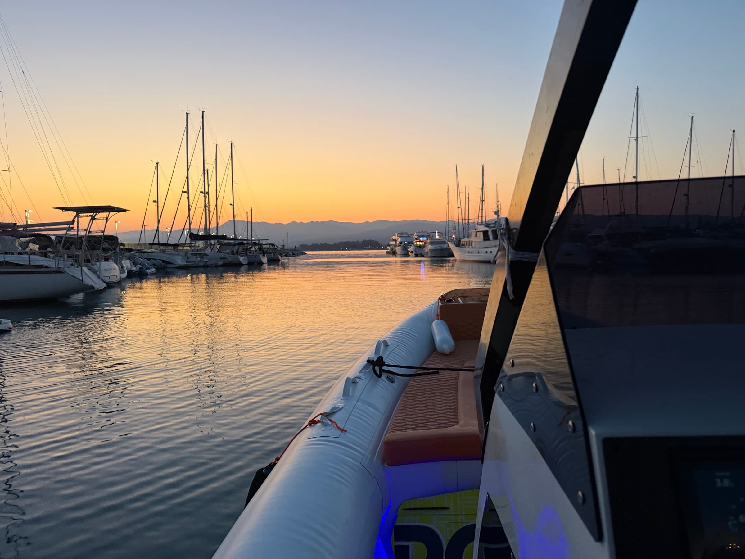 Latchi harbour at first light, seen from aboard VELOCITY 1.